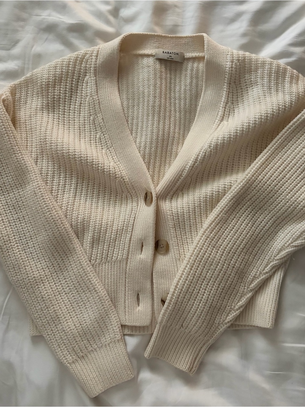 Aritzia Ivory Button-Up Ribbed wool Cardigan
